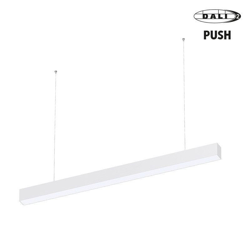 Luminaire apparent linéaire ORIZEO PRO UGR BLANC 32W 3650lm-2CCT (3000K-4000K) - DALI2 PUSH 1200mm avec filin de suspension