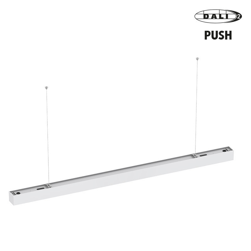 Luminaire apparent linéaire ORIZEO PRO UGR BLANC 38W 4400lm-2CCT (3000K-4000K) - DALI2 PUSH 1500mm avec filin de suspension