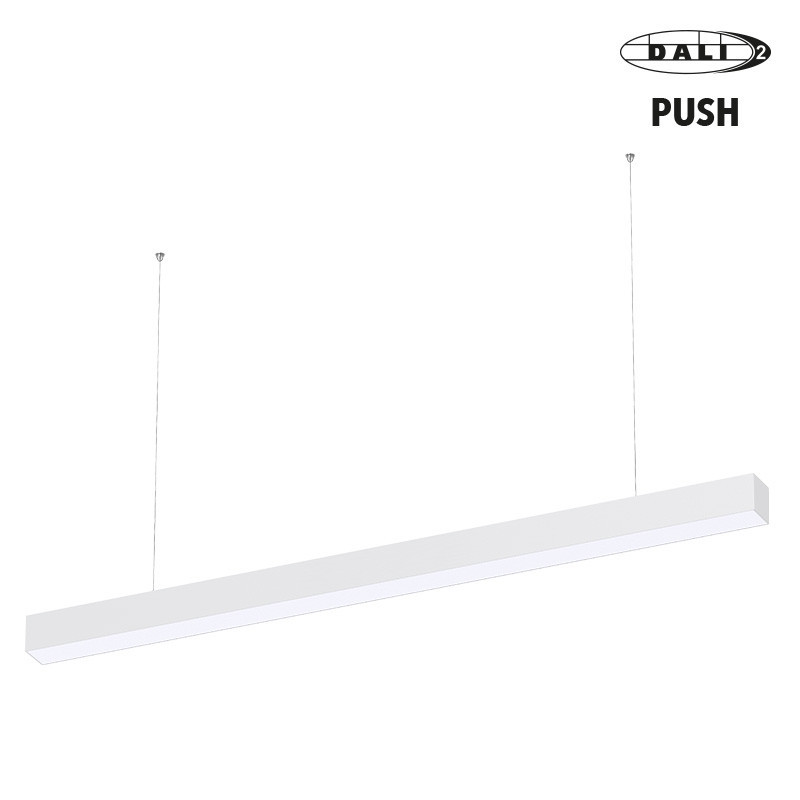 Luminaire apparent linéaire ORIZEO PRO UGR BLANC 38W 4400lm-2CCT (3000K-4000K) - DALI2 PUSH 1500mm avec filin de suspension