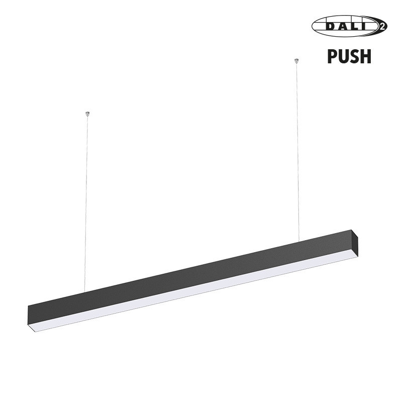 Luminaire apparent linéaire ORIZEO PRO UGR NOIR 32W 3650lm-2CCT (3000K-4000K) - DALI2 PUSH 1200mm avec filins de suspension