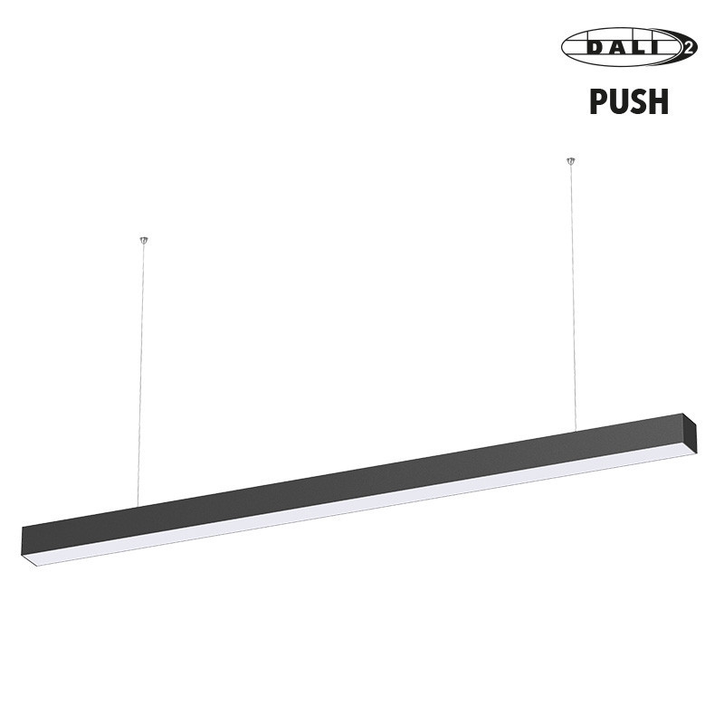 Luminaire apparent linéaire ORIZEO PRO UGR NOIR 38W 4400lm-2CCT (3000K-4000K) - DALI2 PUSH 1500mm avec filins de suspension