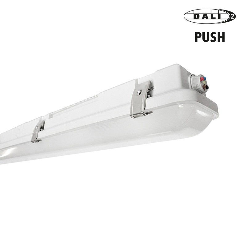 Luminaire étanche LED, HOLLYWOOD II XL 1500mm 70W 11500lm 4000K-IP66-IK10 DALI 2 PUSH vue connecteur
